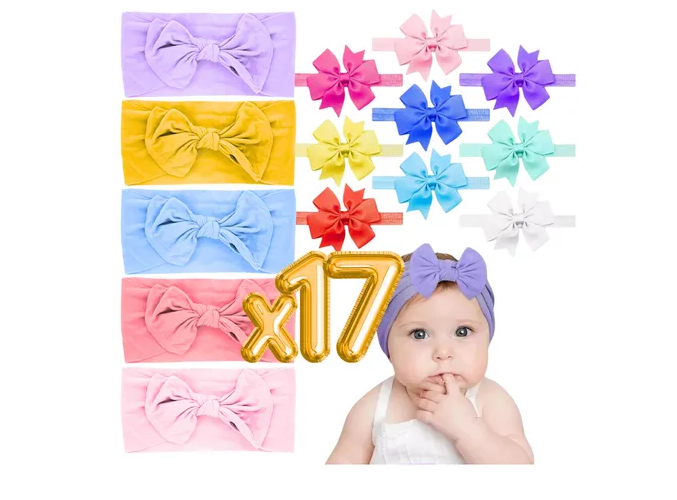 Foto 1 | 17 Xtellar Diademas Lazo Nailon Bebé Bandas Moda Moño Niñas F Color Paquete 1
