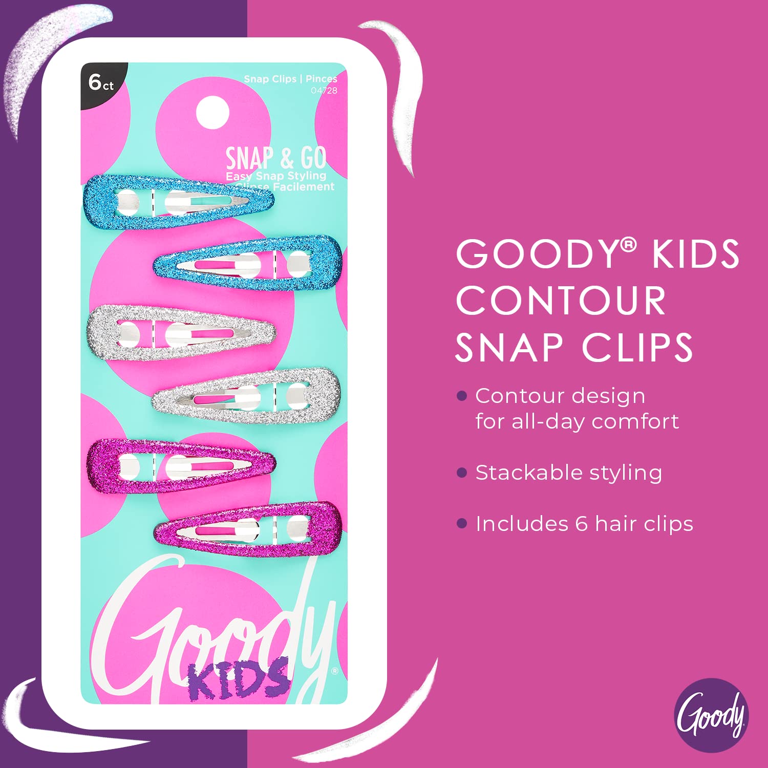 Foto 2 | Snap Clips Goody Kids Contour, 6 Unidades, Varios Colores Con Purpurina - Venta Internacional.