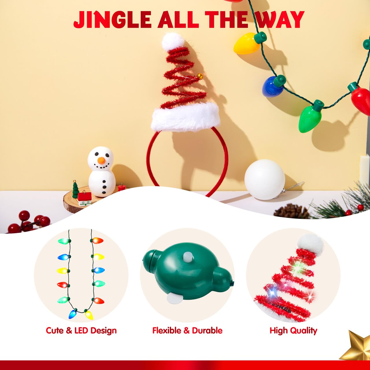 Foto 4 pulgar | Collar Con Luces Navideñas Y Diadema Con Sombrero De Papá Noel Joyin - Venta Internacional.