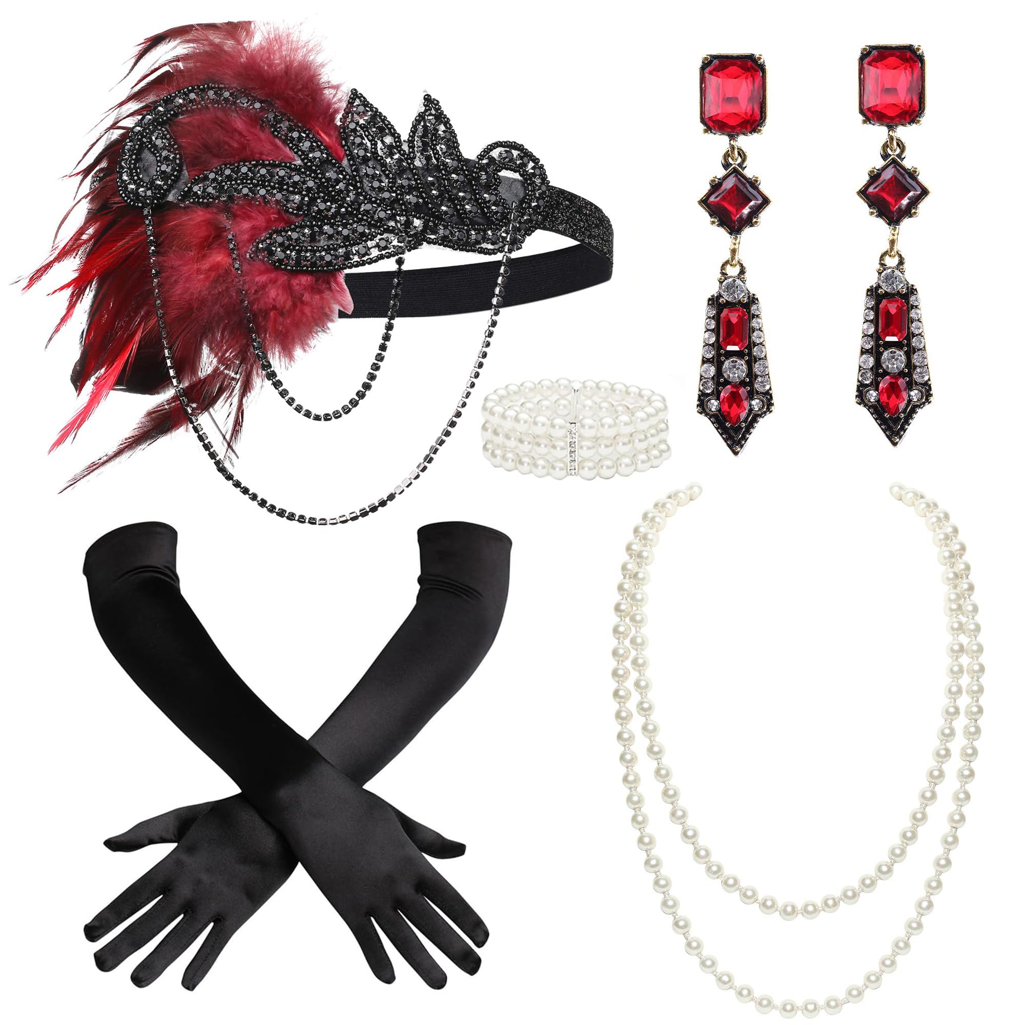 Foto 2 pulgar | Set De Accesorios Babeyond Flapper De Los Años 20 Para Mujer: Diadema, Collar, Guantes - Venta Internacional.