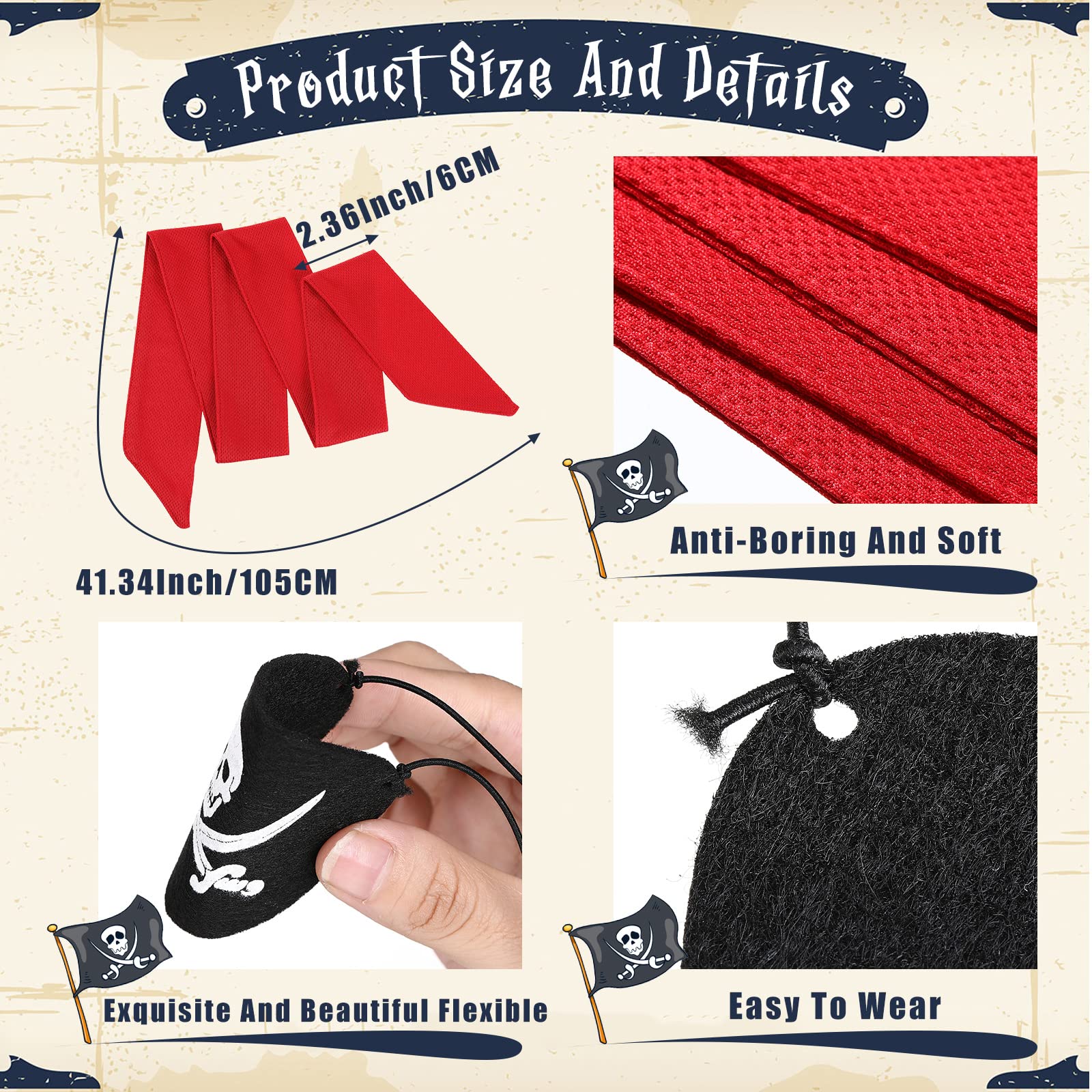 Foto 5 | Accesorios Piratas Suministros Para Fiestas Piratas De Zhanmai (rojo) - Venta Internacional.