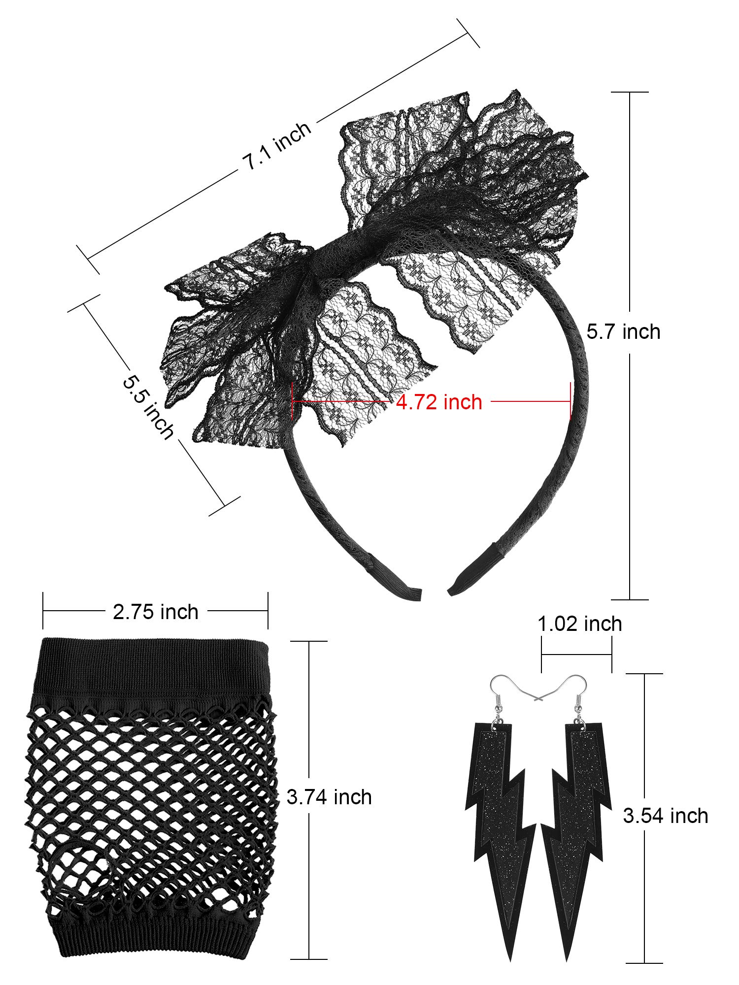 Foto 2 | Set De Accesorios De Disfraz Con Diadema De Encaje De Los 80 Y Pendientes De Neón - Venta Internacional.