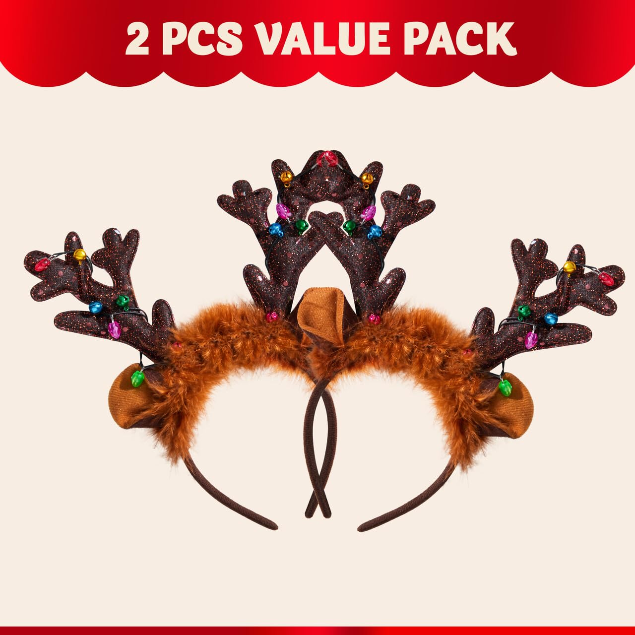 Foto 3 | Diadema Navideña Joyin Reindeer Con Luces Led, 2 Unidades - Venta Internacional.
