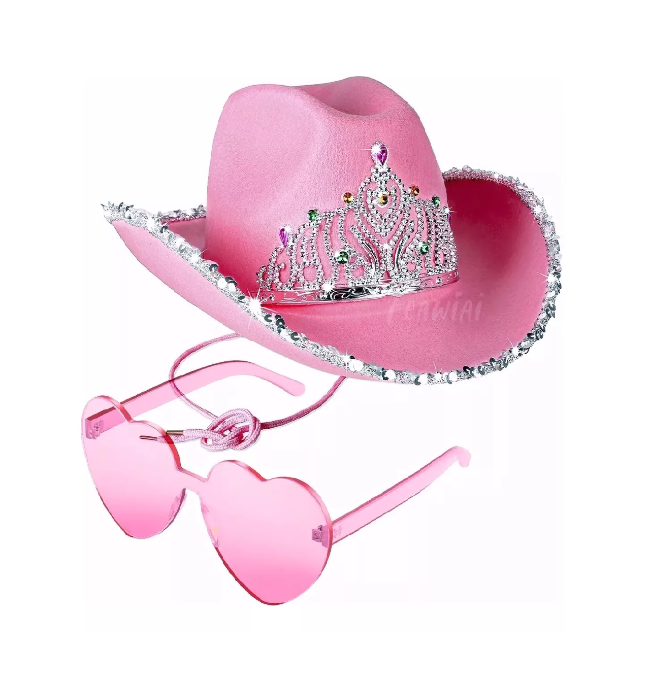 Foto 2 pulgar | Sombrero Vaquero Disfraz Para Fiestas Y Gafas Corazón Rosa 2pzs