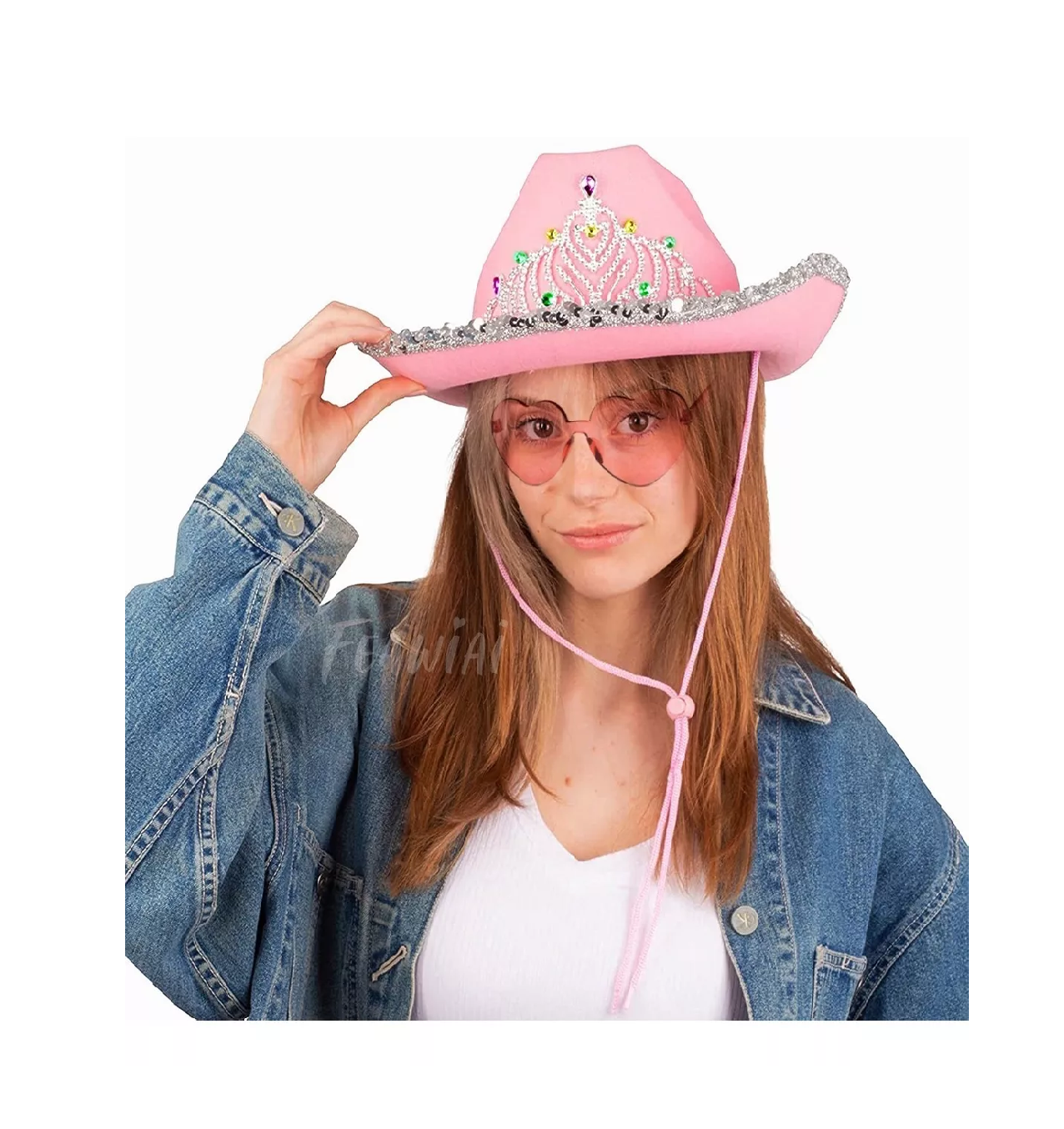 Foto 5 pulgar | Sombrero Vaquero Disfraz Para Fiestas Y Gafas Corazón Rosa 2pzs