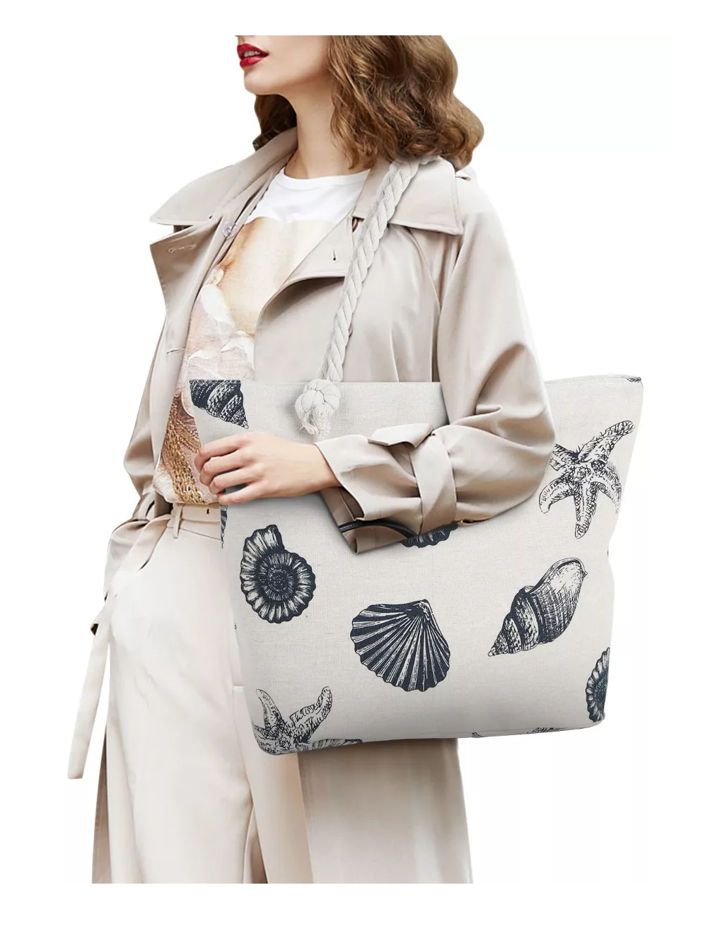Foto 3 pulgar | Bolsa Moda Tote Bag De Lona Impermeable Para Playa Blanco