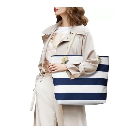 Foto 2 | Bolsa Wünd Tote a Rayas Blancas con Azul