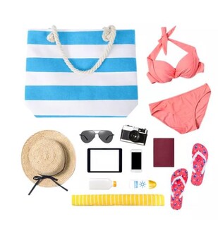 Foto 2 | Bolsa Wünd Tote a Rayas Blancas con Azul