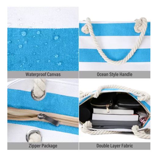 Foto 3 | Bolsa Wünd Tote a Rayas Blancas con Azul