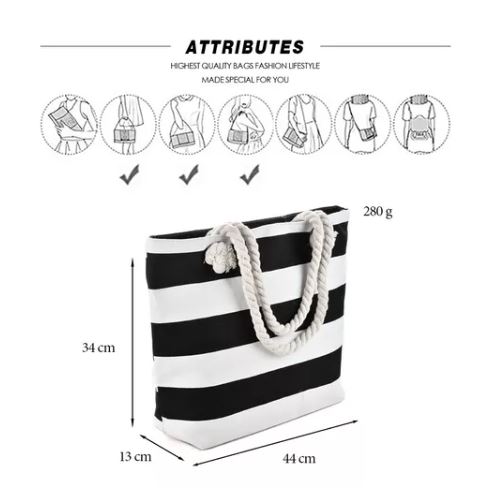 Foto 3 pulgar | Bolsa Wünd Tote a Rayas Blancas con Negro