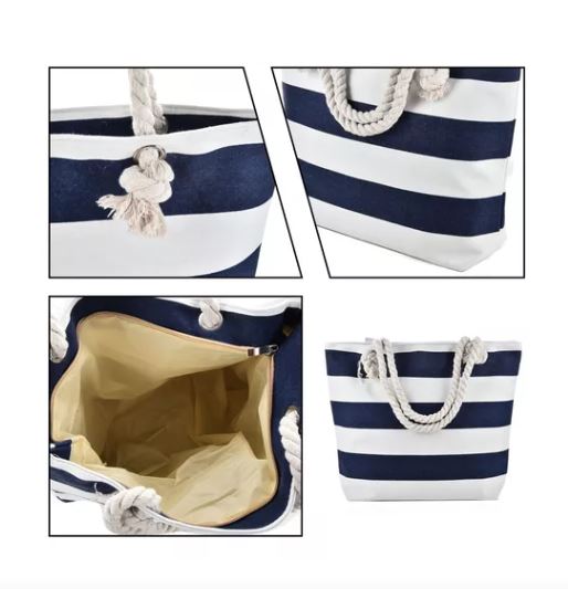 Foto 4 pulgar | Bolsa Wünd Tote a Rayas Blancas con Negro