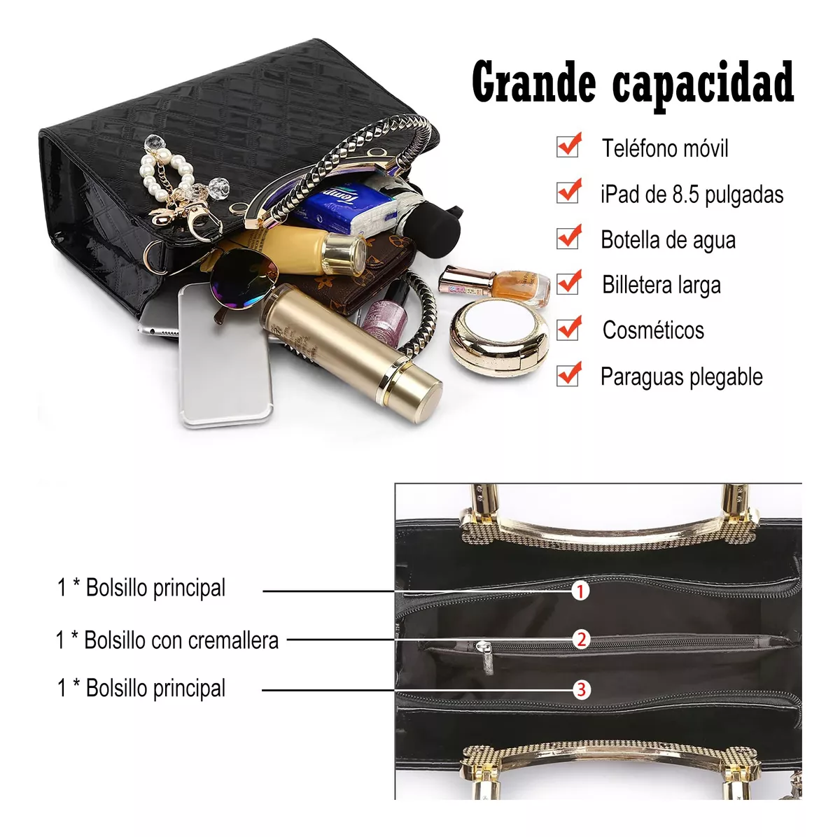 Foto 2 | Bolso de Mano color Negro para Mujer
