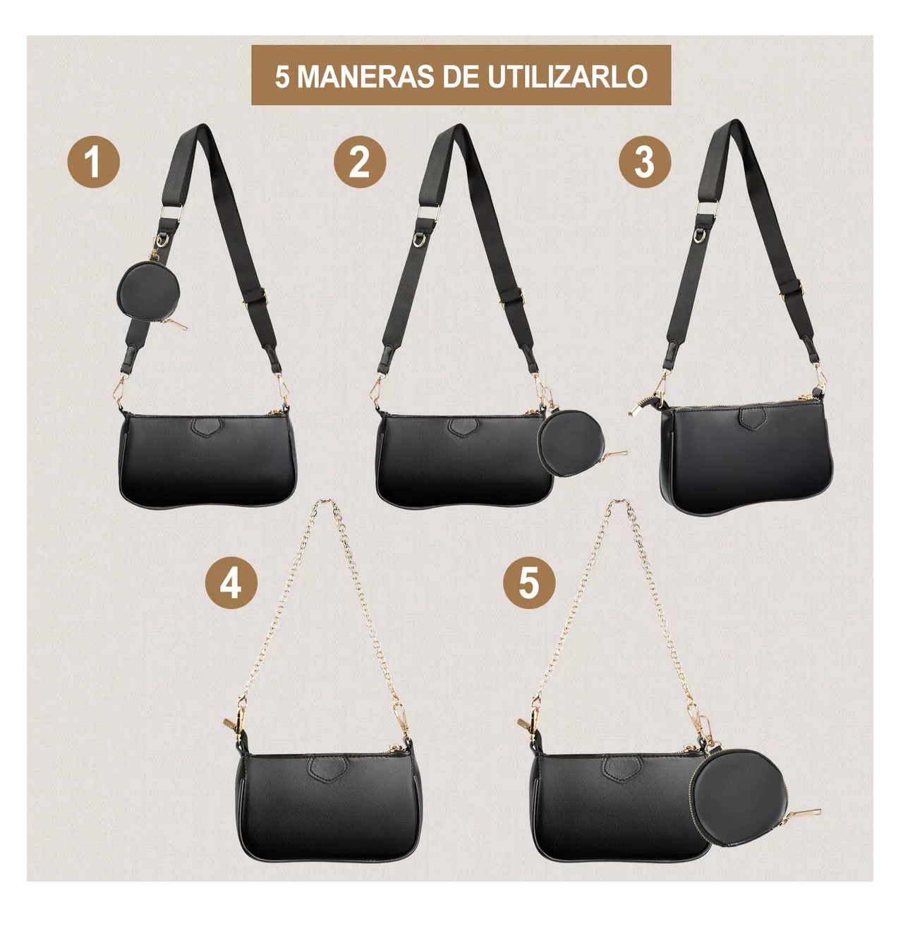 Foto 4 pulgar | Bolsa 3 en 1 Belug Negra para Mujer