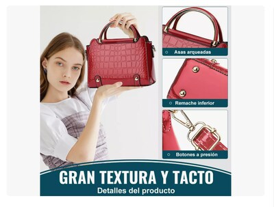 Foto 3 | Bolsa Bandolera Mujer Moda Cartera Crossbody Tote Hombro Color Vino Wünd