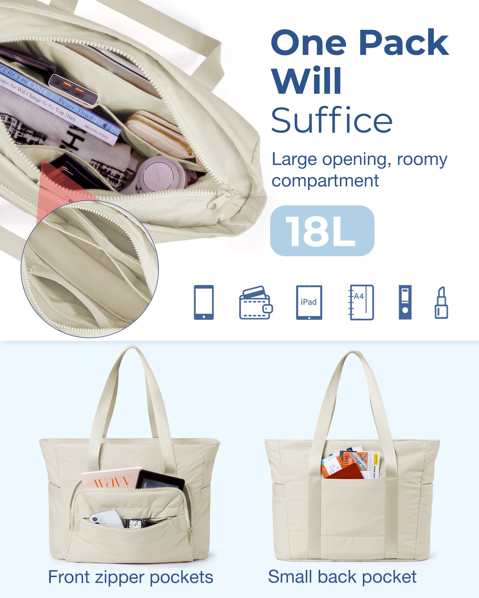 Foto 3 pulgar | Bolso Bagsmart para Mujer Ligero con Compartimentos Beige - Venta Internacional