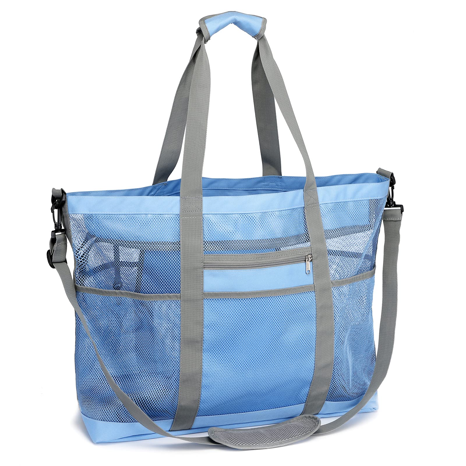 Foto 2 pulgar | Bolsa De Playa De Malla En Color F Con 9 Bolsillos, Tamaño Grande Y Cremallera, Azul - Venta Internacional.