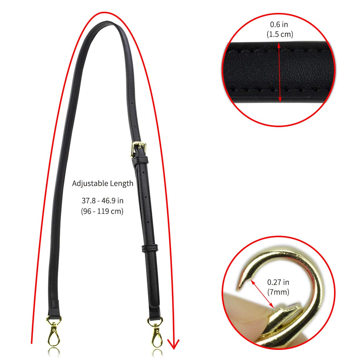 Foto 7 pulgar | Bolso Bandolera De Repuesto Con Correa Para Monedero, Piel Negra - Venta Internacional.