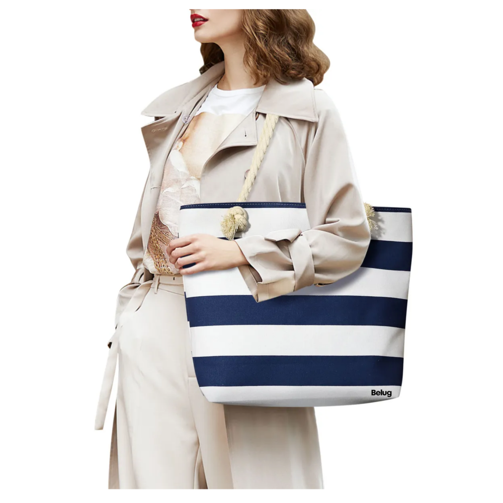 Foto 3 | Bolsa De Playa Con Rayas Para Mujer Belug  Azul Marino Con Blanco