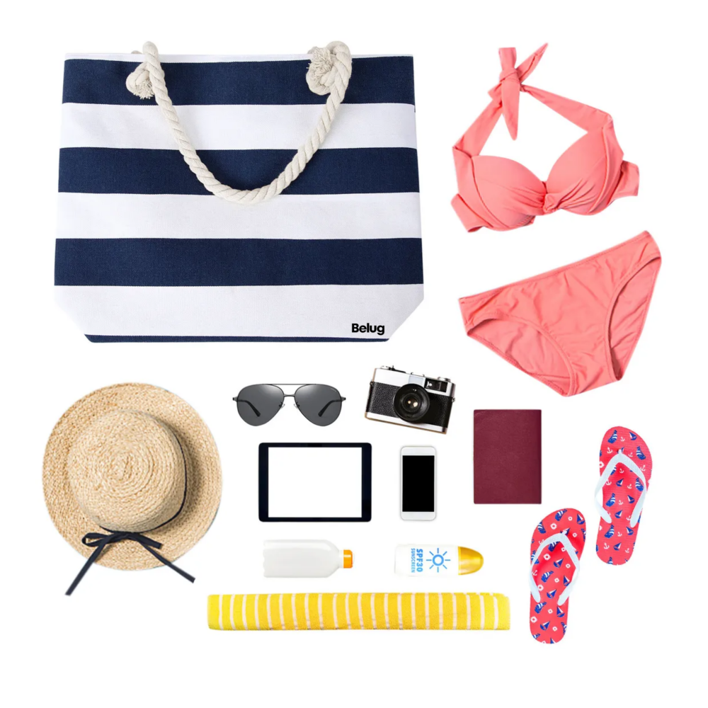 Foto 5 | Bolsa De Playa Con Rayas Para Mujer Belug  Azul Marino Con Blanco