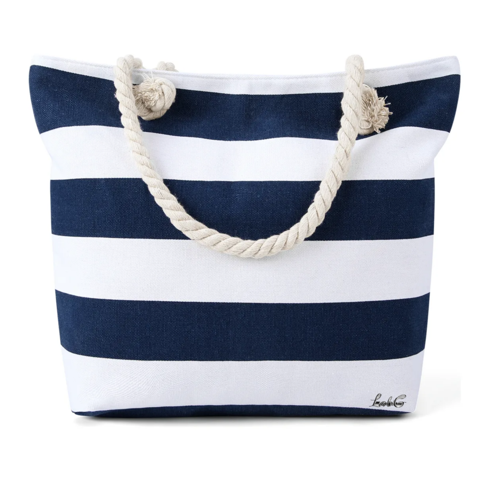 Foto 2 pulgar | Bolsa De Playa Con Rayas Para Mujer  Lab.g  Azul Marino Con Blanco
