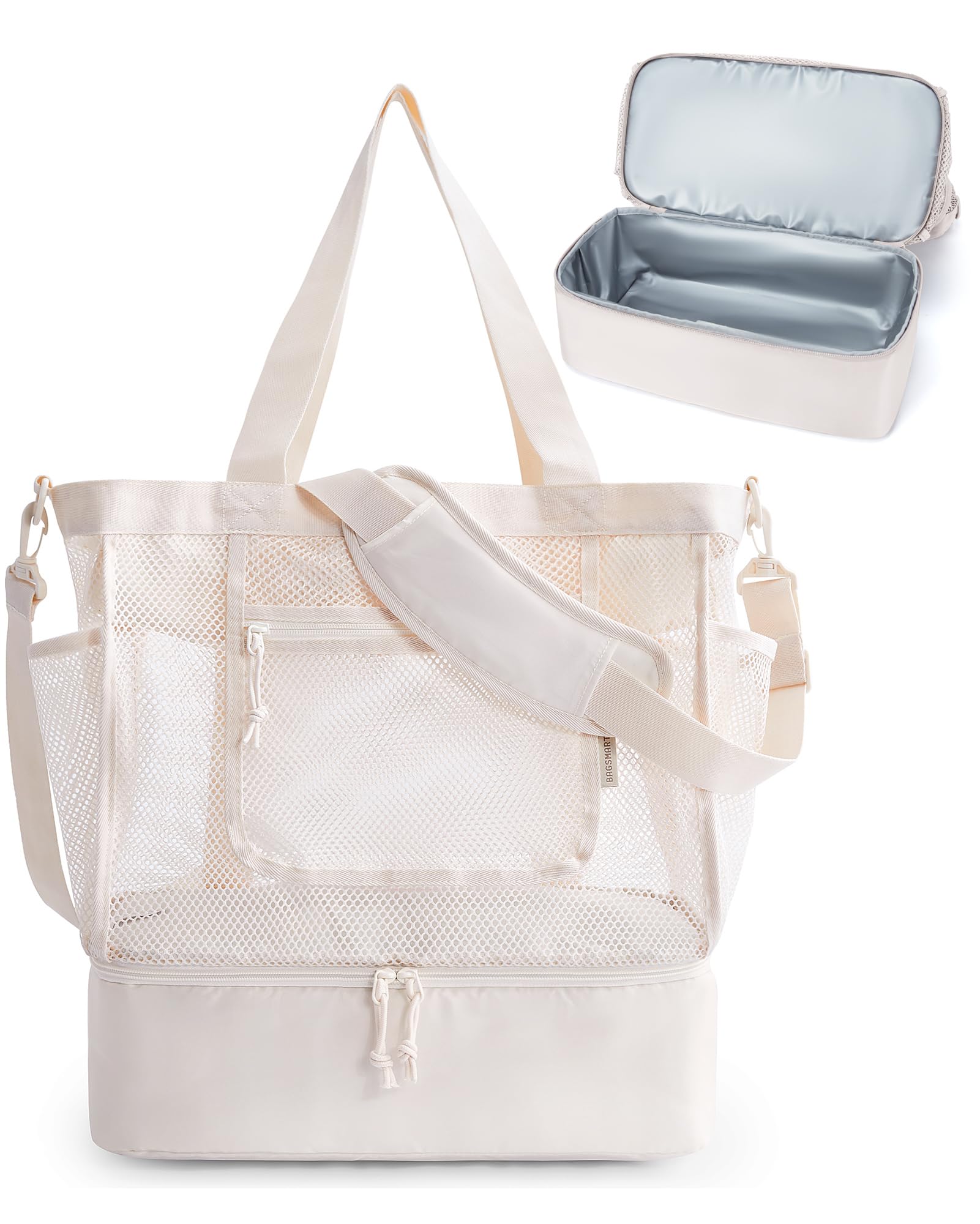 Foto 2 pulgar | Bolsa De Playa Bagsmart Para Mujer De Malla Con Color Beige Más Frío - Venta Internacional.