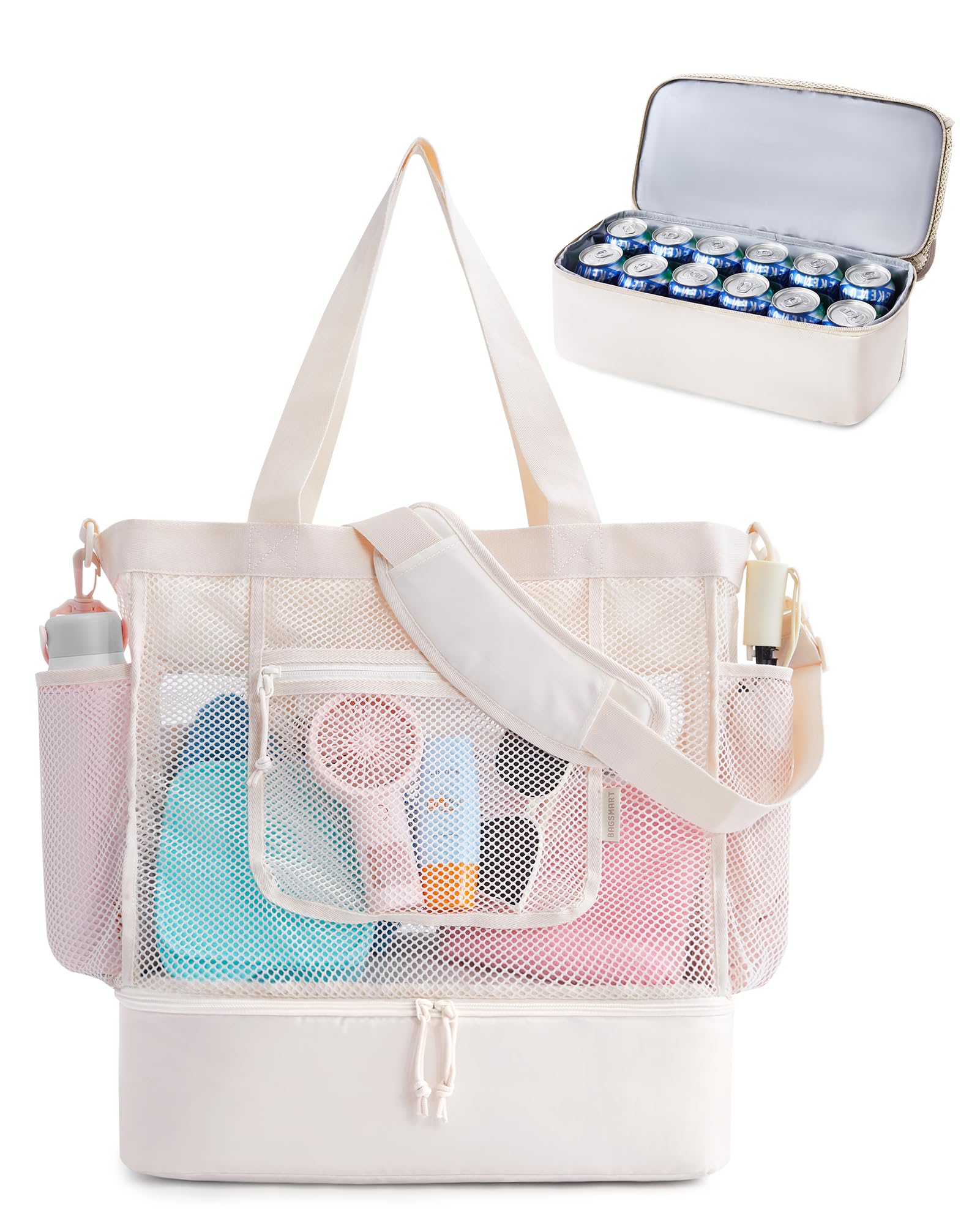 Foto 8 pulgar | Bolsa De Playa Bagsmart Para Mujer De Malla Con Color Beige Más Frío - Venta Internacional.