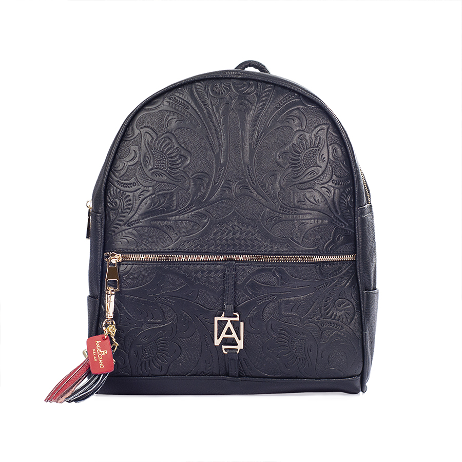 Backpack Chiapas A Ángelozano Negro Piel Grabada Tipo Cincelado