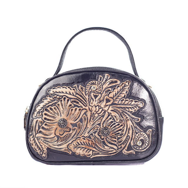 Foto 2 pulgar | Bolso Satchel Olivia A Ángelozano Negro Piel Cincelada Y Pintada A Mano