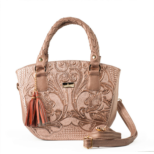 Foto 2 pulgar | Bolso Satchel de Piel A Ángelozano Grabada tipo Cincelado color Oro Rosado