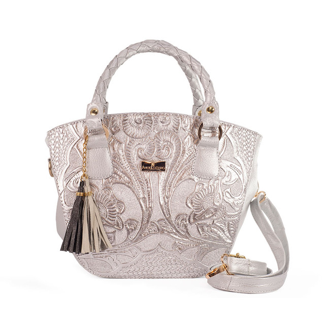 Foto 2 pulgar | Bolso Satchel A Ángelozano De Piel Grabada Tipo Cincelado Color Plata