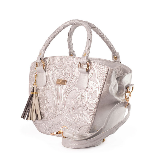 Foto 4 pulgar | Bolso Satchel A Ángelozano De Piel Grabada Tipo Cincelado Color Plata
