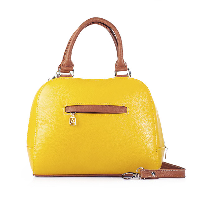 Foto 2 | Bolso Satchel A Ángelozano Modelo Elsa Piel Vacuna Con Telar De Zinacantán Color Amarillo