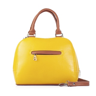 Foto 2 | Bolso Satchel A Ángelozano Modelo Elsa Piel Vacuna Con Telar De Zinacantán Color Amarillo