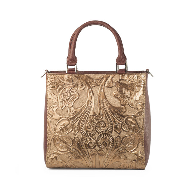 Foto 2 | Bolso Satchel A Ángelozano Modelo Pilar De Piel Grabada Tipo Cincelado Color Cobre
