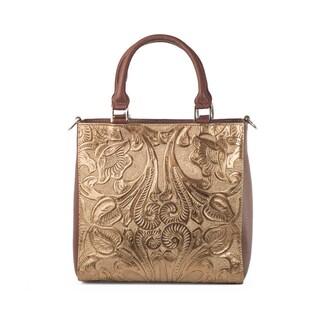 Foto 2 | Bolso Satchel A Ángelozano Modelo Pilar De Piel Grabada Tipo Cincelado Color Cobre