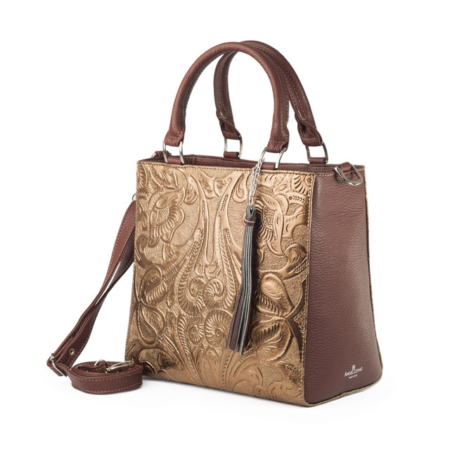 Foto 3 | Bolso Satchel A Ángelozano Modelo Pilar De Piel Grabada Tipo Cincelado Color Cobre