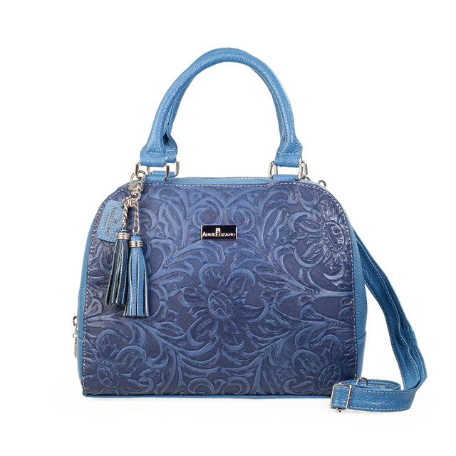 Foto 2 pulgar | Bolso Satchel A Ángelozano Modelo Elsa Piel Grabada Tipo Cincelado Color Azul