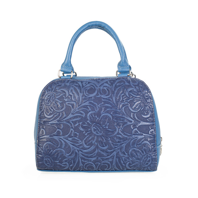 Foto 3 pulgar | Bolso Satchel A Ángelozano Modelo Elsa Piel Grabada Tipo Cincelado Color Azul