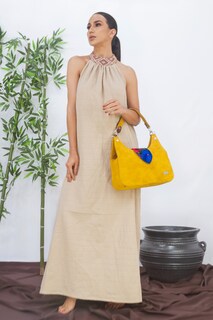 Foto 3 | Bolsa Satchel A Ángelozano Irma color Amarillo y Aplicación de Telar Artesanal