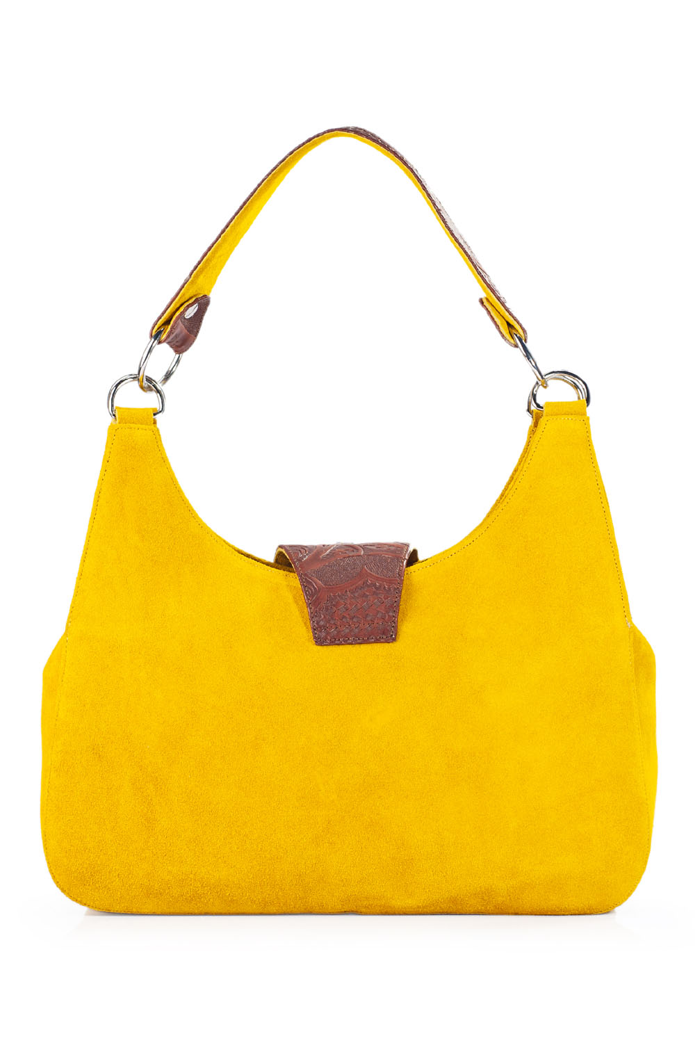 Foto 3 pulgar | Bolsa Satchel A Ángelozano Irma color Amarillo y Aplicación de Piel Grabada