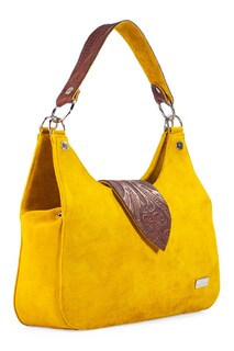 Foto 6 | Bolsa Satchel A Ángelozano Irma color Amarillo y Aplicación de Piel Grabada