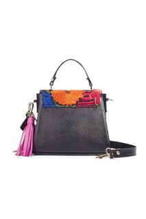 Foto 2 | Bolso Tipo Satchel Ely A Ángelozano de Piel con Telar Artesanal de Flores color Negro