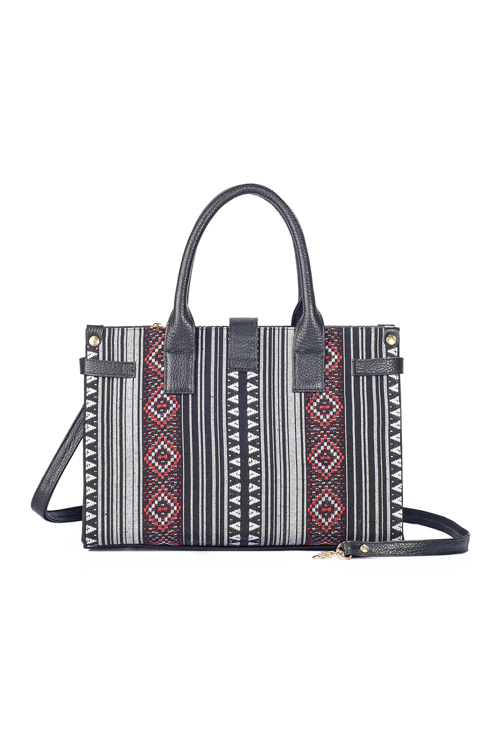 Foto 4 pulgar | Bolso A Ángelozano Samantha Tipo Satchel de Piel Vacuna color Negro con Telar Étnico para Mujer