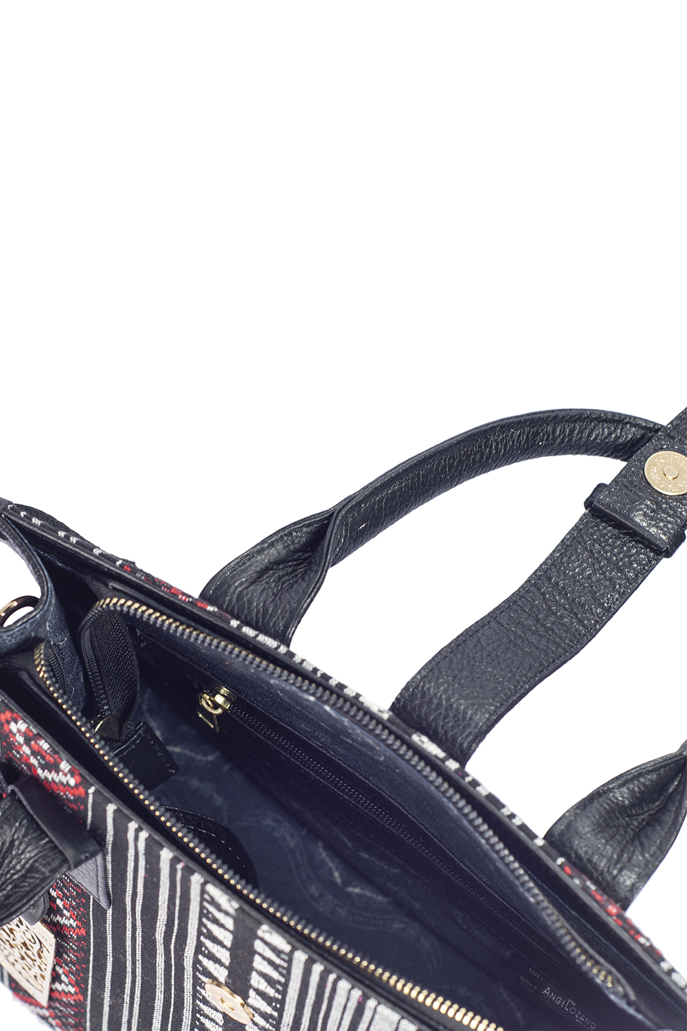 Foto 4 | Bolso A Ángelozano Samantha Tipo Satchel de Piel Vacuna color Negro con Telar Étnico para Mujer