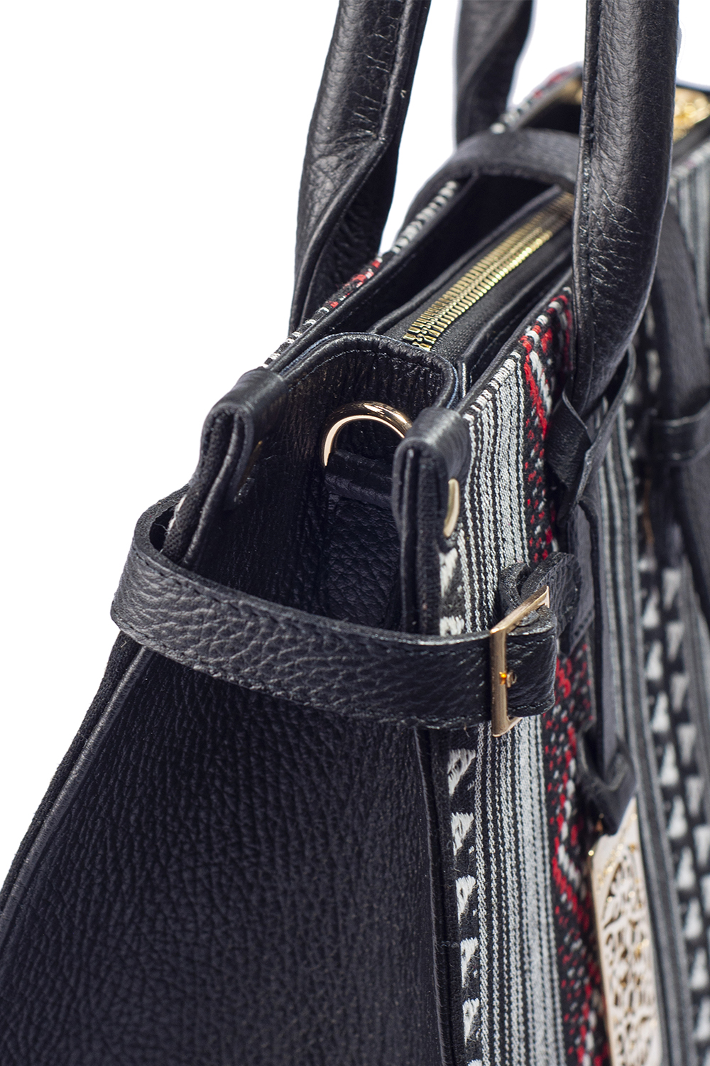 Foto 7 pulgar | Bolso A Ángelozano Samantha Tipo Satchel de Piel Vacuna color Negro con Telar Étnico para Mujer