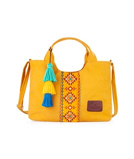 Foto 1 | Bolso A Ángelozano Tipo Satchel De Mujer Con Telar Artesanal Modelo Izamal Color Mostaza