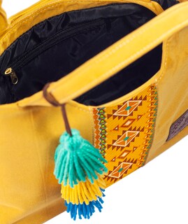 Foto 3 | Bolso A Ángelozano Tipo Satchel De Mujer Con Telar Artesanal Modelo Izamal Color Mostaza