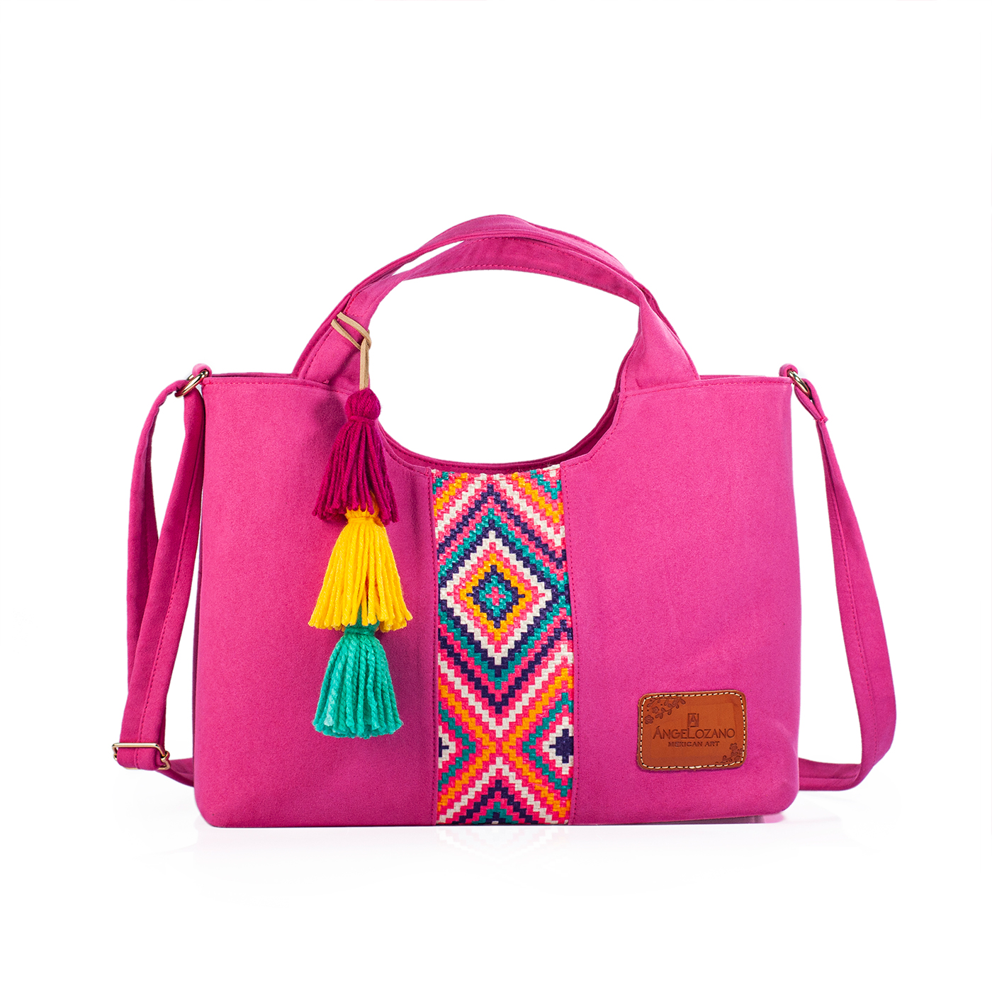 Foto 1 | Bolso A Ángelozano Tipo Satchel De Mujer Con Telar Artesanal Modelo Izamal Color Fiusha