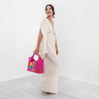 Foto 4 | Bolso A Ángelozano Tipo Satchel De Mujer Con Telar Artesanal Modelo Izamal Color Fiusha