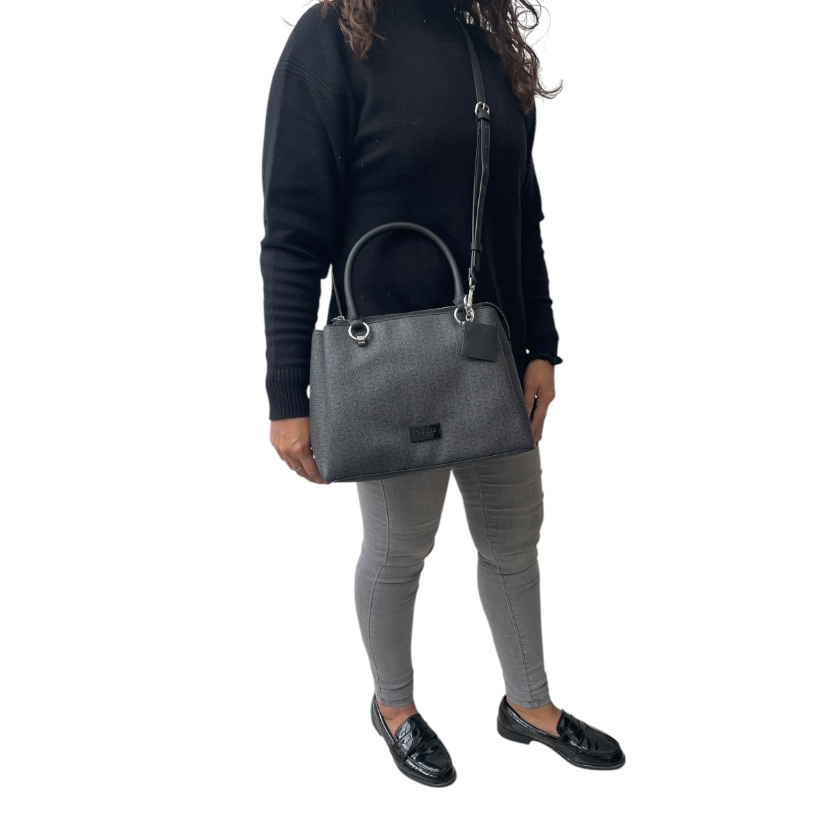 Foto 7 pulgar | Bolsa Guess Tote Menville Coal Negra